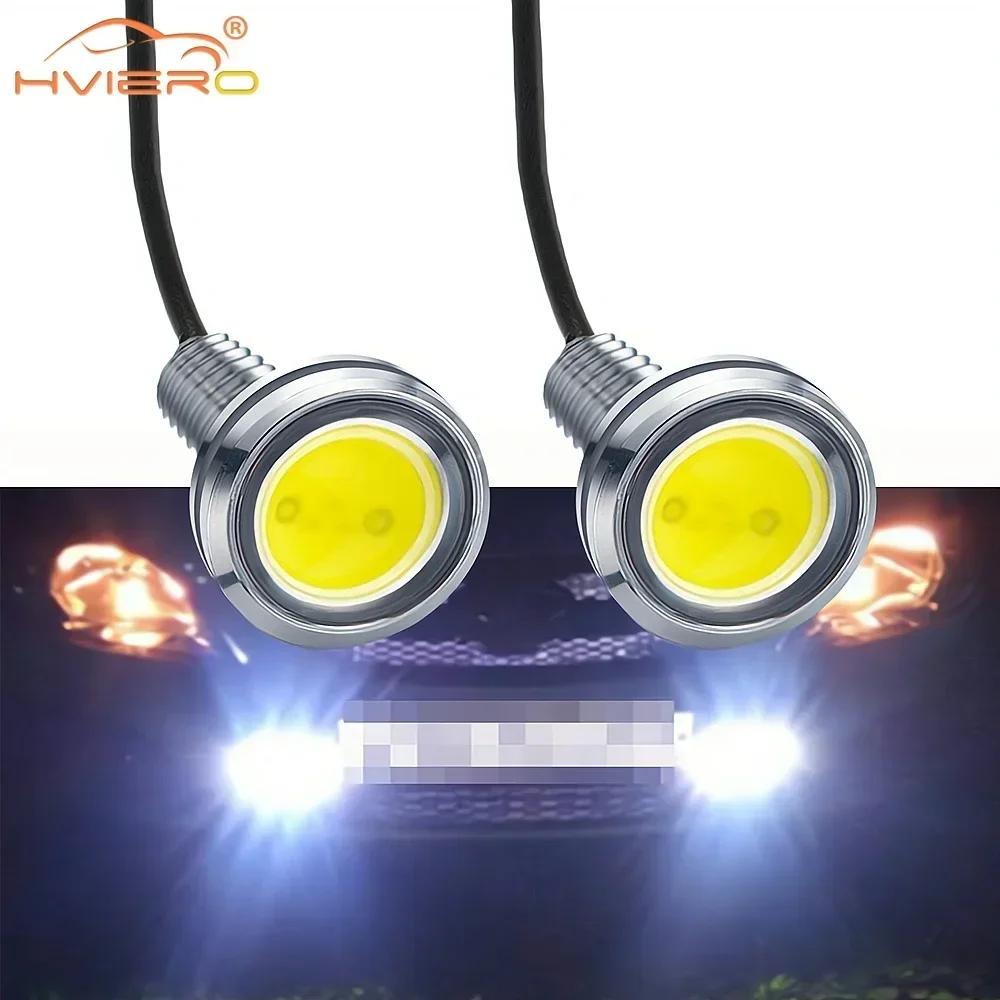 2 uds 23MM coches ojo de águila carcasa plateada DRL luces de circulación diurna LED 12V señales de estacionamiento de marcha atrás de respaldo