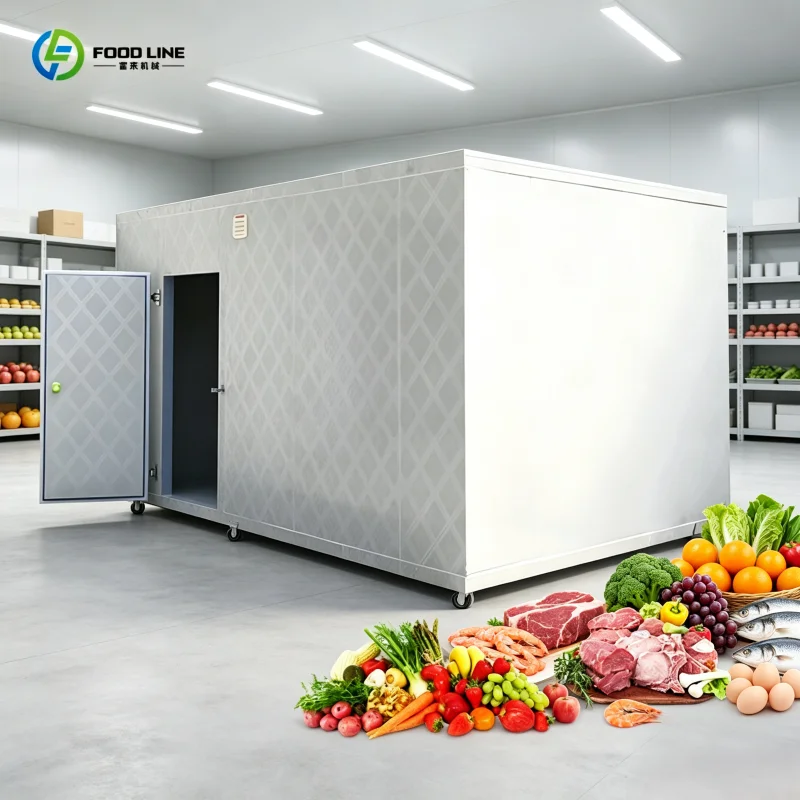 Multi-Layer Wire Shelving Supported Walk in Cooler Aquatic Product Storage Solar Cold Room Storage FL Customized