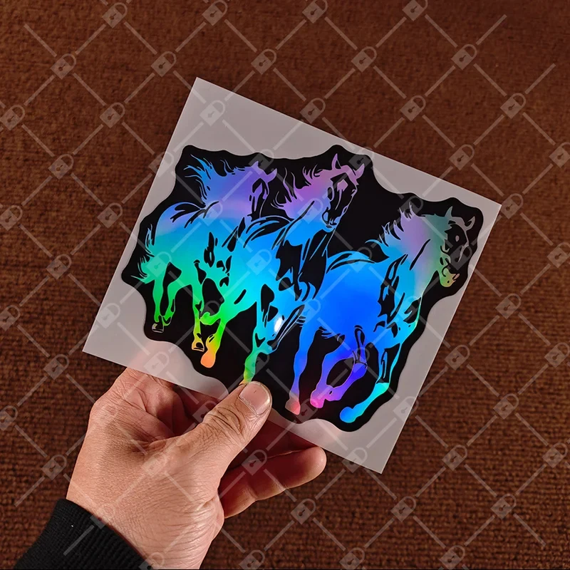 

1 Piece Of Laser Laser Black And White Horse Running Sticker - Vinyl Waterproof Sticker - Exquisite - Car Sticker