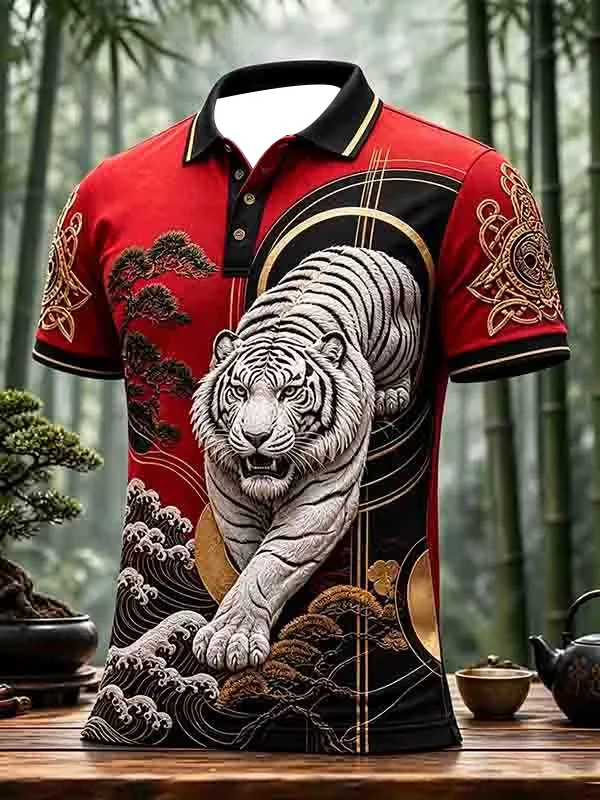 2027 Summer Men's New Style Polo Shirt - Japanese Samurai Series 3D Printed Sports Breathable Quick-Drying Top Family Version