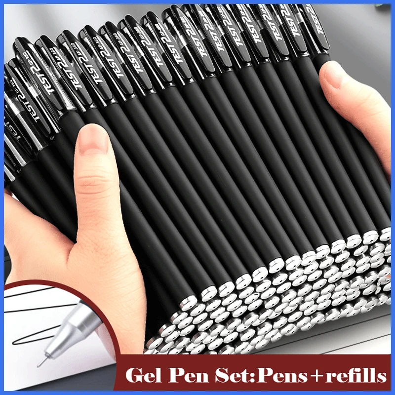 

25PCS Gel pen Set Neutral Pen smooth writing fastdry 0.5mm Black blue red color Replacable refill school Stationery Supplies