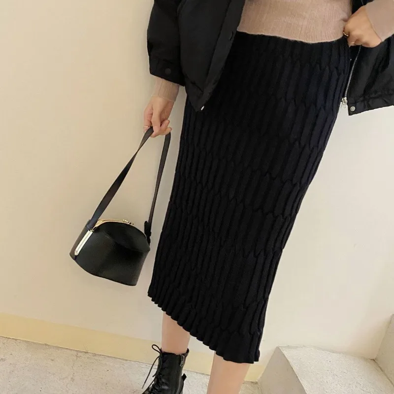 Knitting Midi Skirts Women Y2k Clothes 5-Color Temper Vintage High Waist French Streetwear Trendy Harajuku Personal Юбка Женская