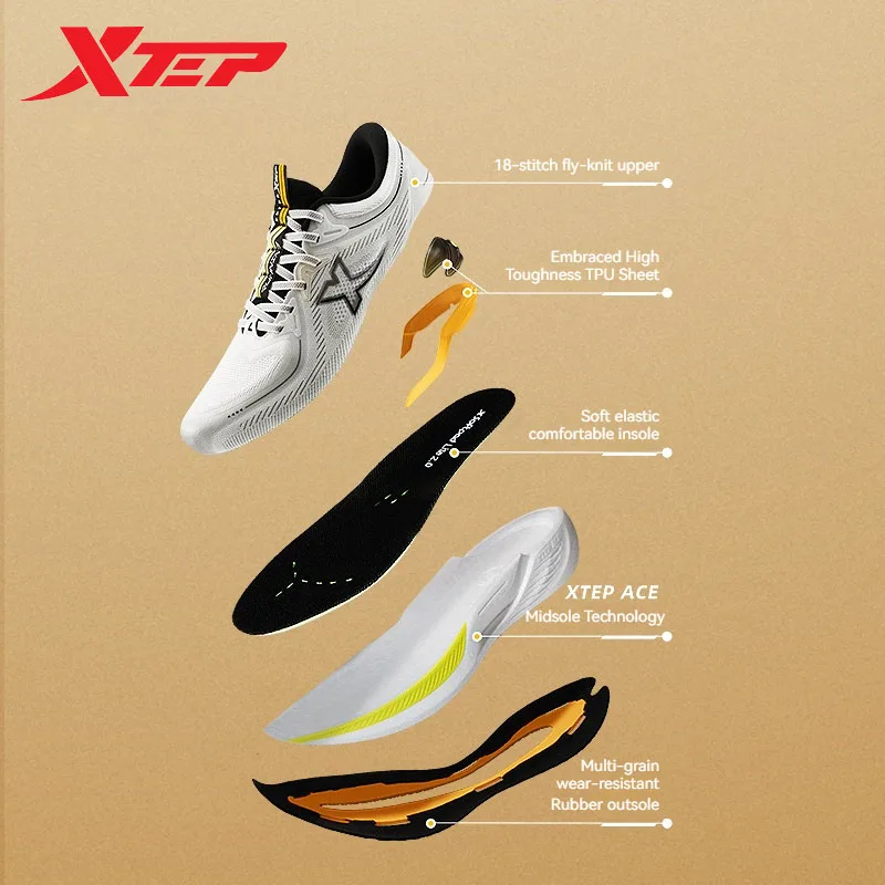 Xtep Running Shoes For Men 2024 Spring Breathable Cushion Men\'s Sports Shoes Jogging Durability Training Sneakers 976119110020