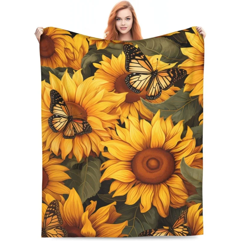 

Sunflower butterfly blanket flannel casual fashion home sofa bed soft fuzzy lightweight decoration Four Seasons 60x50 inches