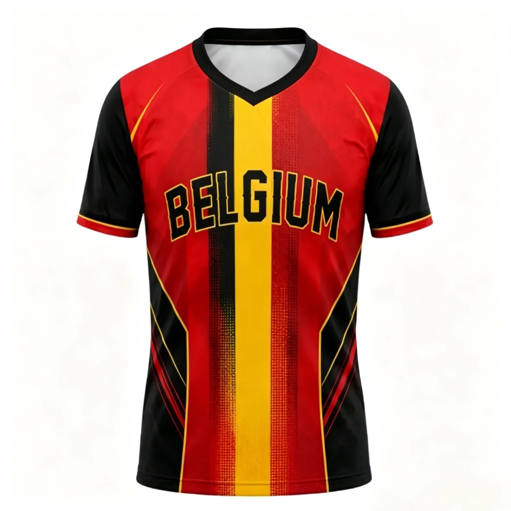 Men's BELGIUM Red Yellow Black Striped Jersey, Quick Dry Short Sleeve Football Supporter T-Shirt For Training Daily Wear