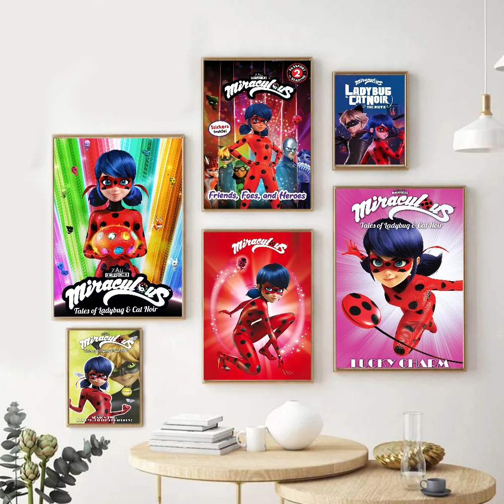 M-Miraculous Cartoon L-Ladybug Vintage Posters Sticky Vintage Room Home Bar Cafe Decor Kawaii Room Decor