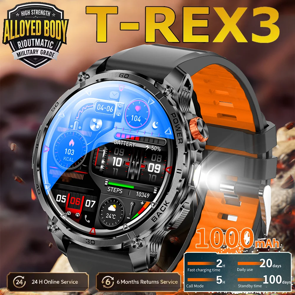 

2026 Newly upgraded GPS Military Sports Smart Watch 1000mAh 1.7-inch AMOLED Compass Altimeter Call 10ATM Waterproof Sports Watch