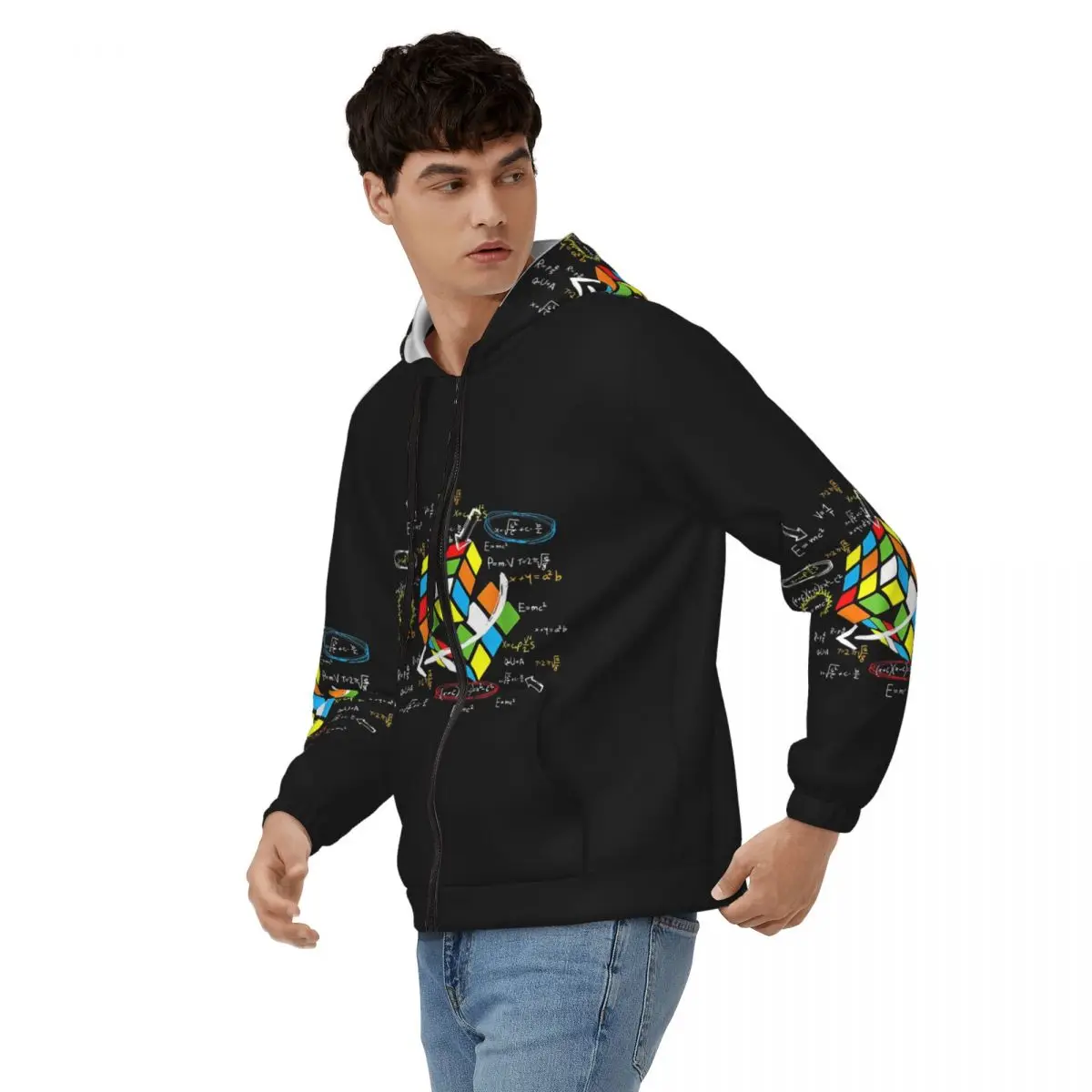 Exploding Rubix Rubiks Magic Cube Math Zipper Hoodies Harajuku Pullover Autumn Winter Men Women Sweatshirt Long Sleeve Tops