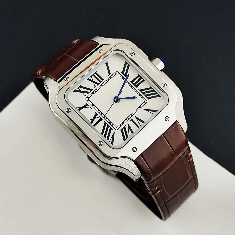 New NH35 Square Watch Vintage Men's Coffee Strap Watch Roman Dial Custom Logo Suitable for NH35 Movement Watch