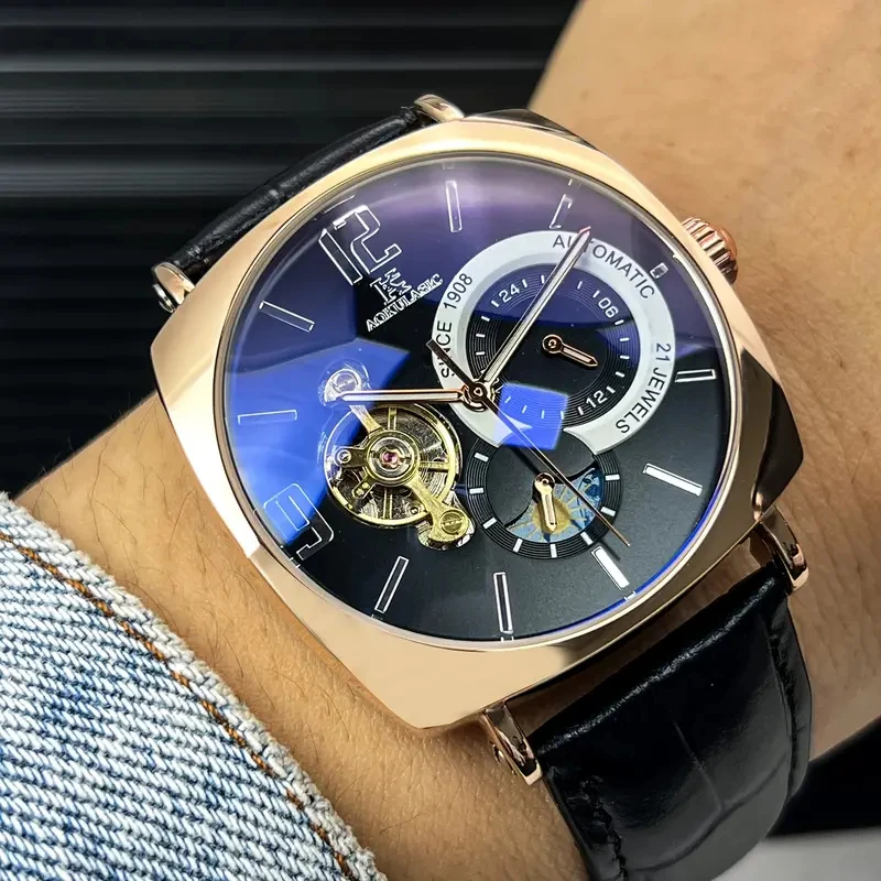 High-End Elegant Men's Watch, Vintage Automatic Mechanical Watch - Skeleton Dial, Alloy Case, Leather Strap - Business Casual Wear, the Best Gift for Him, No Batteries Required