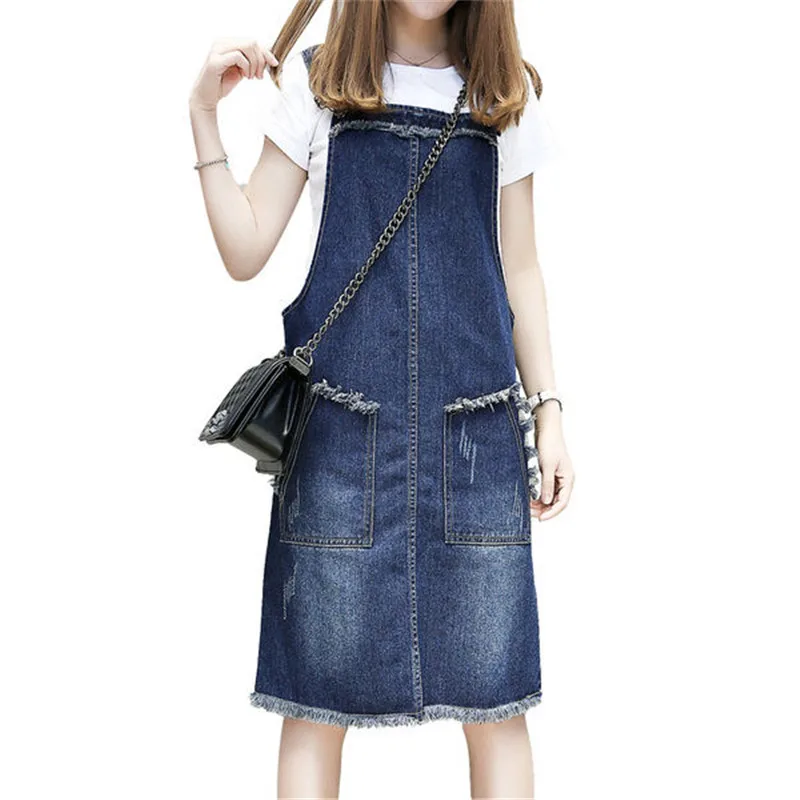 Summer Adjustable Strap Denim Dress Sundress Women Sleeveless Loose Jeans Dresses Large Size Female Korean Street Robe 5XL Y1326