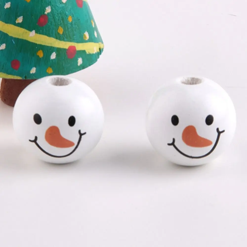 20Pcs/Pack 20MM Snowman Round Wooden Beads Snowman Wooden Winter Wooden Beads Print Decorations Snowman Wood Loose Craft Beads