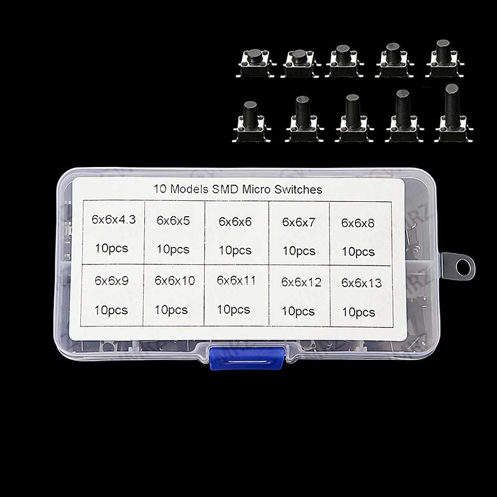 10Values/box 4P micro switch 6x6 Key switch For Arduino  6*6 Tact Switch Tactile Push Button Switch Kit Height: 4.3 5~13MM DIP