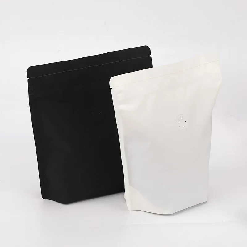 100pcs Recycle Ziplock Plastic Bags White/black Coffee Powder Storage Doypack Bag with Valve 250g 500g