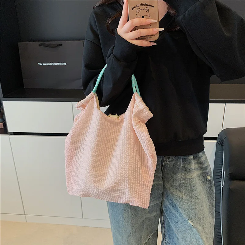 

2025 Summer Vacation Simple Double Statement Shoulder Bag Casual All-match Large-capacity Shopping Storage Bag