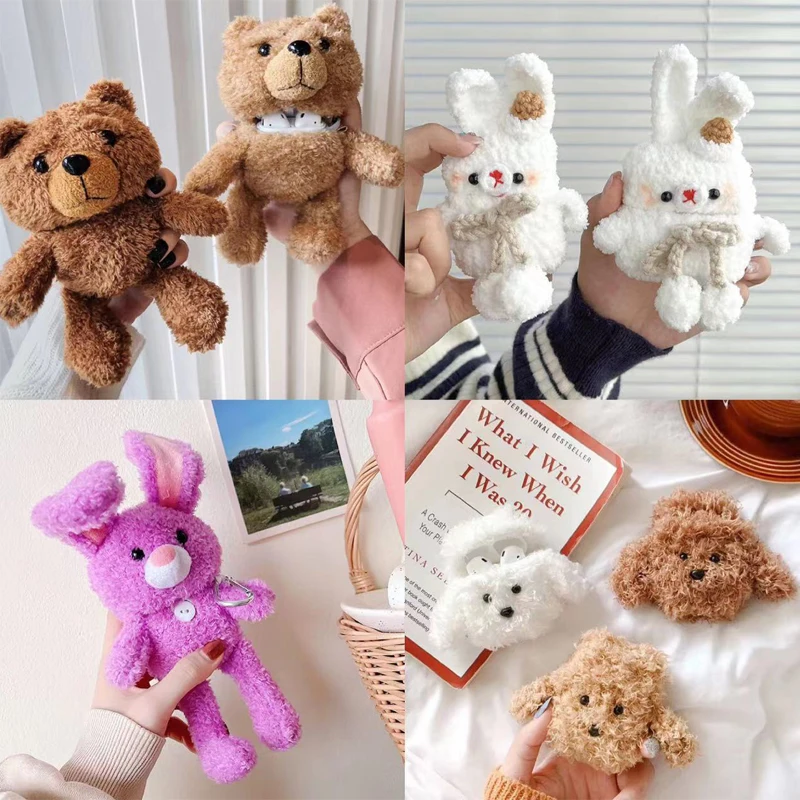 For Airpods 1 2 Pro Case Cute Plush Rabbit Doll Earphone Case For Apple AirPods 3 Furry Warm Wireless Bluetooth Heaphone Cover