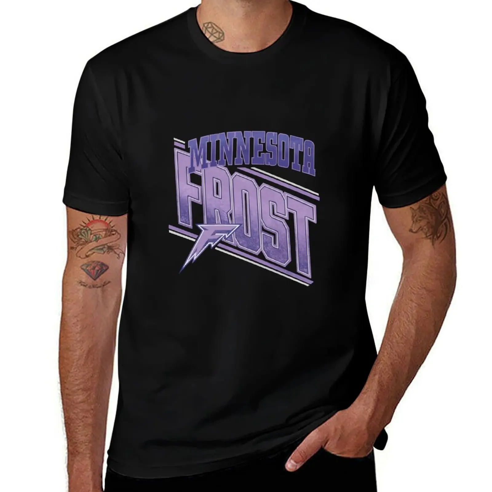 

Vintage aesthetic Minnesota Frost PWHL logo with purple background T-Shirt man t shirt designer t shirt man cotton T-shirt