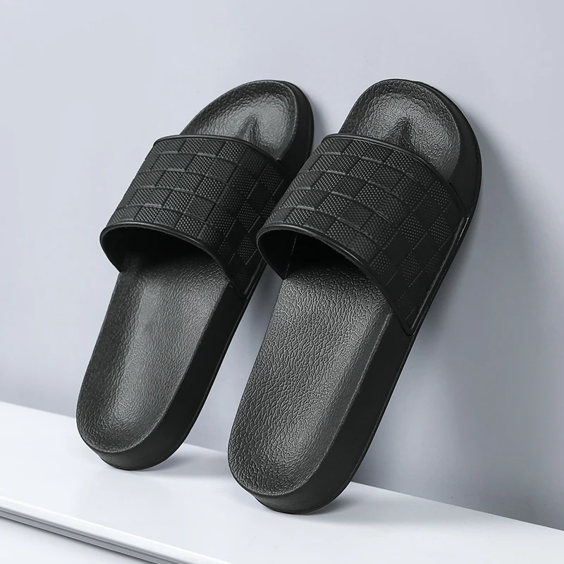 

Slide Slippers Men Street Casual Flat Slides One Piece EVA Checkered Anti Odor Large Size 48 Outdoor Beach Summer