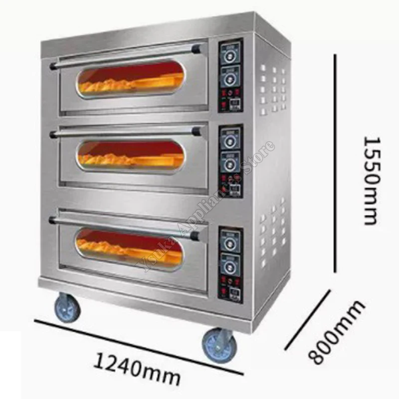 Four à Pizza électrique Commercial à trois couches et six plateaux, Machine de cuisson industrielle polyvalente d'intérieur 220V/380V