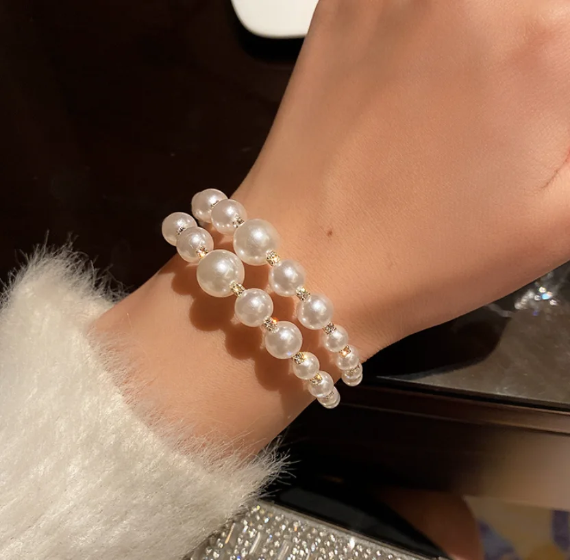 2022 new trend Alloy Pearl Rhinestone double layer hand String Bracelets for women Fashion Jewelry