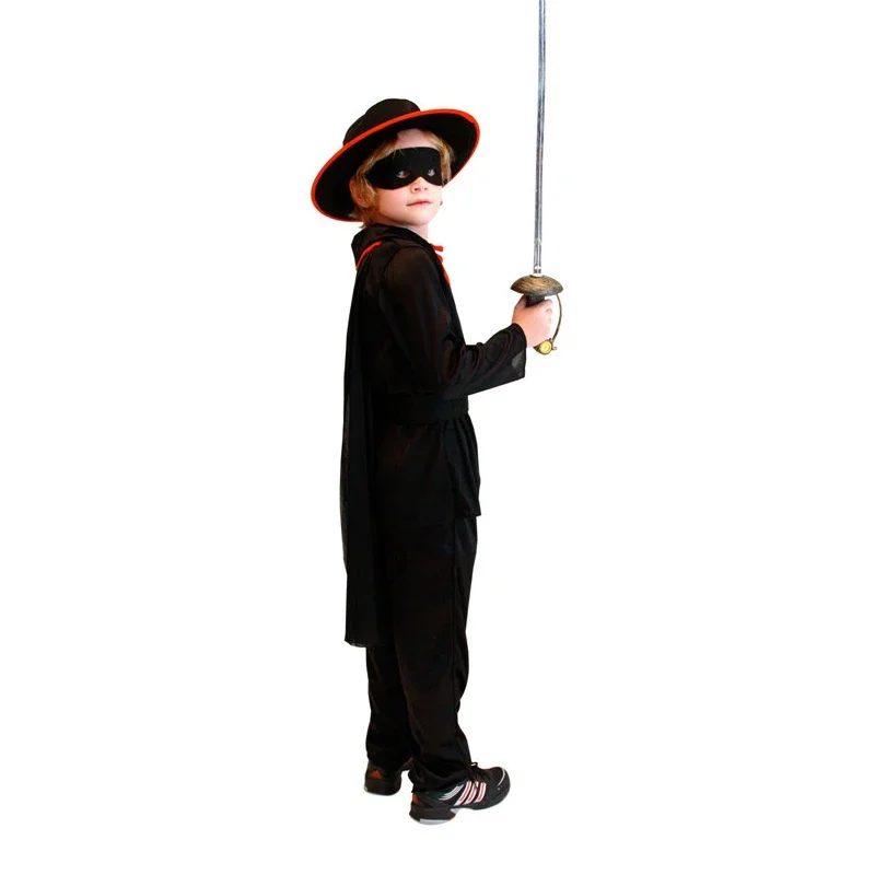 MN1 Film Karakter ZORRO Cosplay Kostuum Kinderen Halloween Rollenspel Outfits met Hoofddeksels Ooglapje Alain Delon R.I.P.8/yG