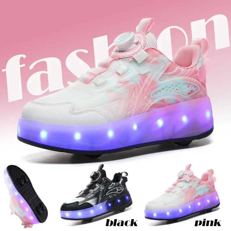 

Boys 4 Wheel flashing Roller Shoes Fashionable Automatic Pop-up Sneakers With Wheels Dual-purpose Skating Casual Shoes