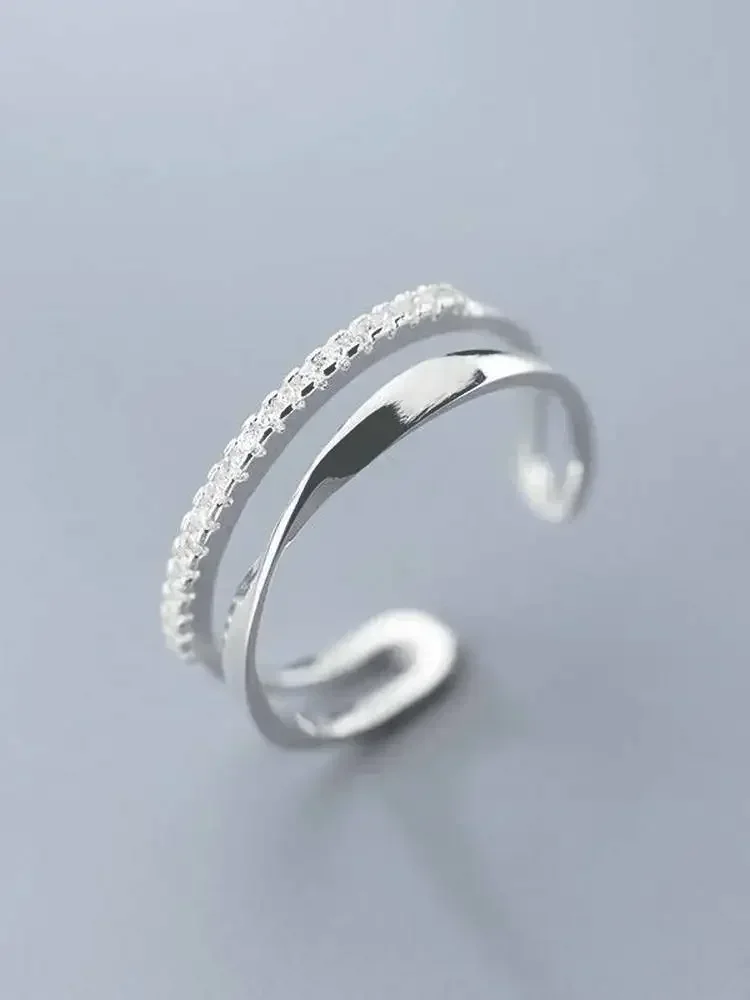 Original Silver Color Double LInes CZ Rings For Women Counple Wedding Engagement Silver Women's Vintage Ring Fine Jewelry