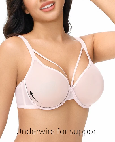 Imagen 2 del producto Nuevos sujetadores de encaje para mujer, malla ultrafina ahuecada, transparente, elástico, Sexy, con aros ajustados, de talla grande, copas A B C D E F G H