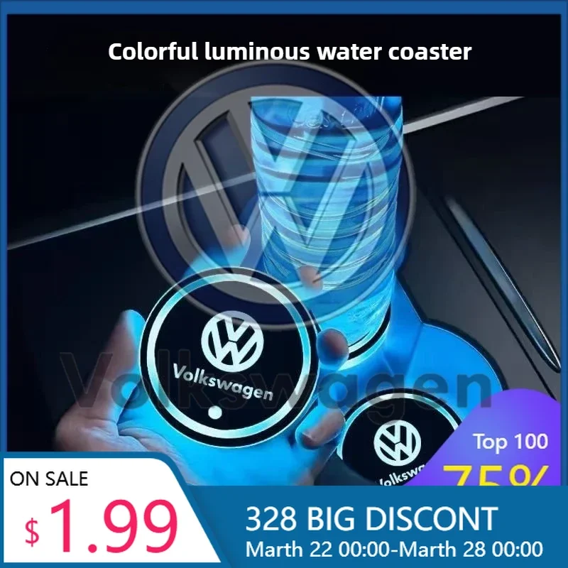 

For VW Volkswagen Jetta MK5 Golf 2X Volkswagen 7-Colors Ambient LED Light Car Water Coaster for VW Golf 6 7 MK4 TSI TDI Magotan