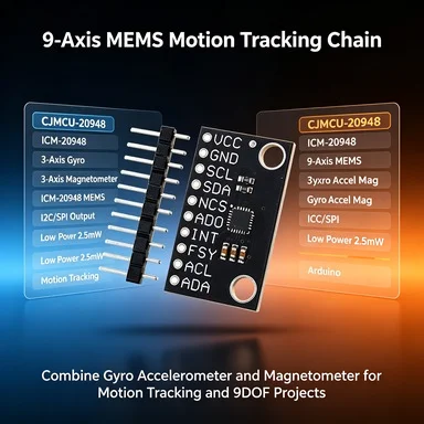ICM-20948 9DOF IMU Module with DMP, 3-Axis Gyro/Accel/Magnetometer, I2C/SPI 3.3V/5V for Arduino