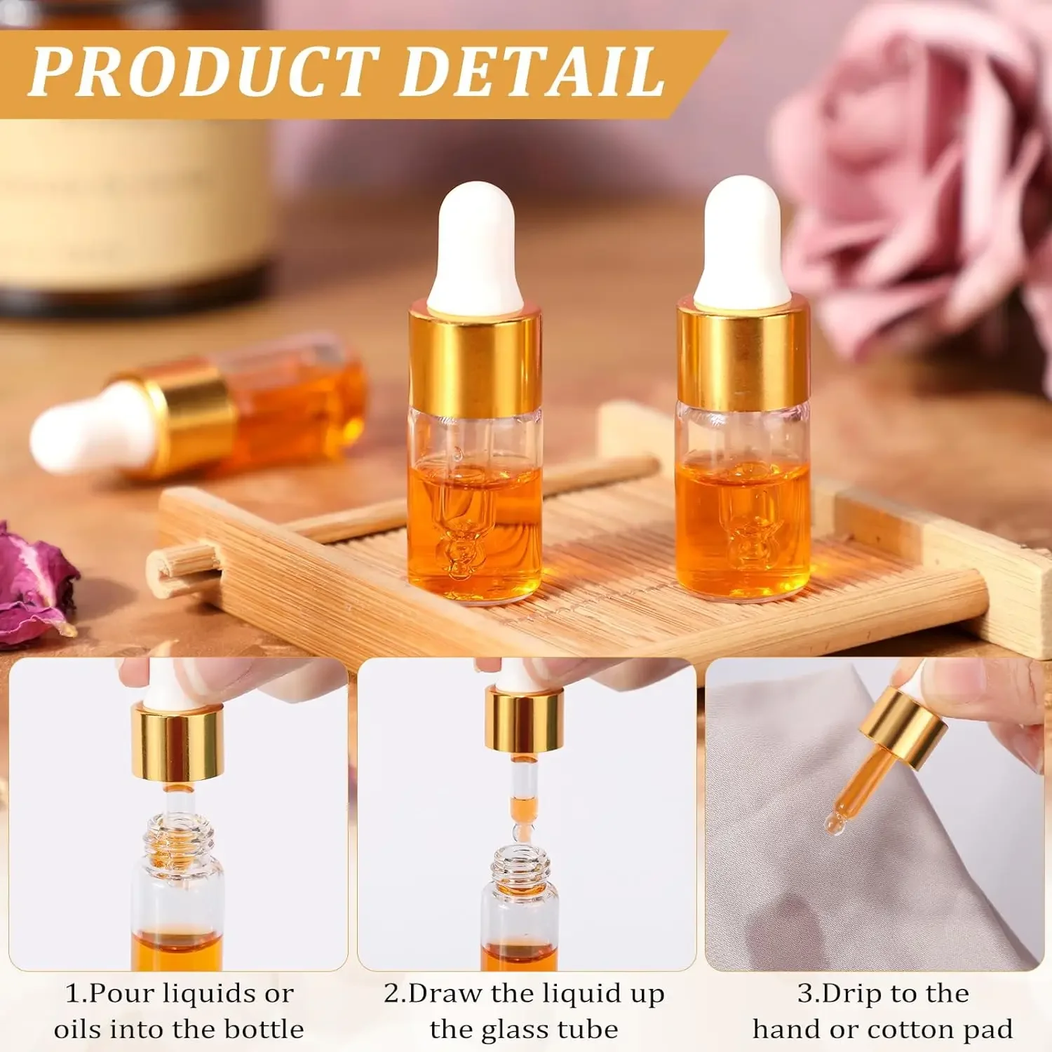 5Pcs 1/2/3 ML Amber/Clear Mini Dropper Bottles Glass Empty Essential Oil Aromatherapy Bottles Pipettes Bottles