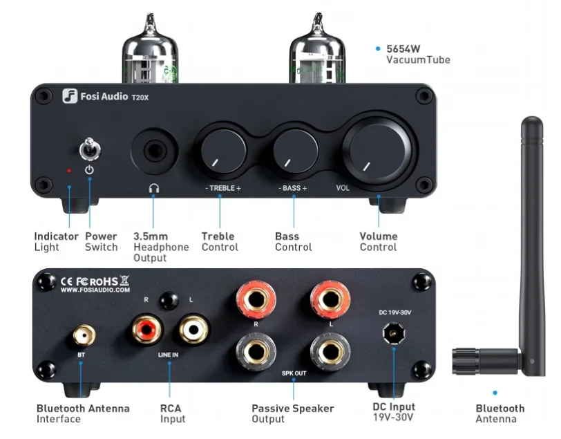 Fosi Audio T20X Bluetooth 5.0 vacuum tube headphone amplifier Non-destructive stereo 2-channel amplifier Audio Power amplifier