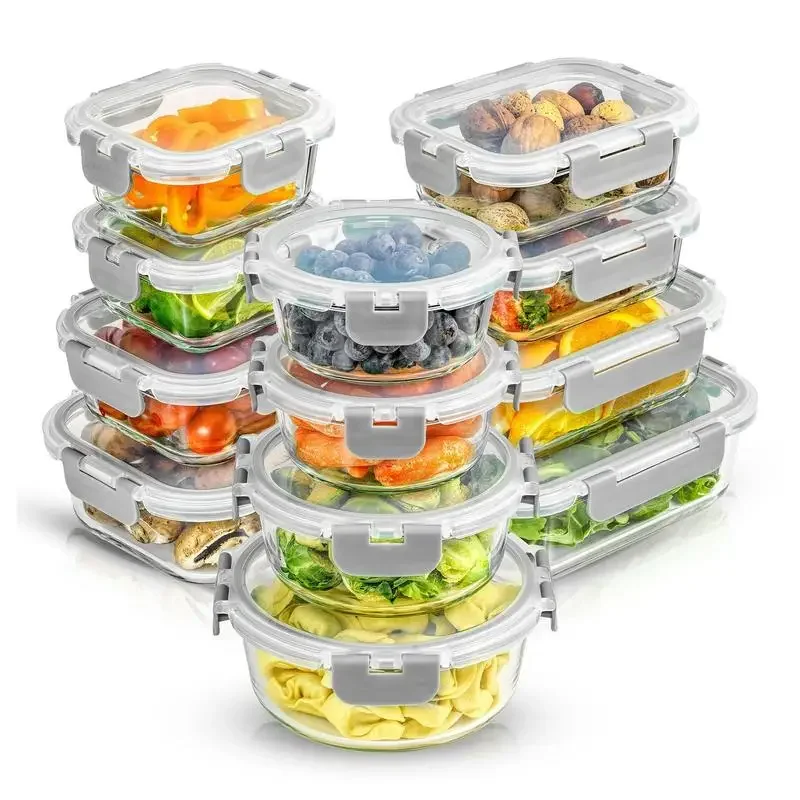 JoyJolt JoyFul 24pc Pantry Kitchen Storage Containers, Glass Storage Containers with Lids，Glass Meal Prep Container for Lunch