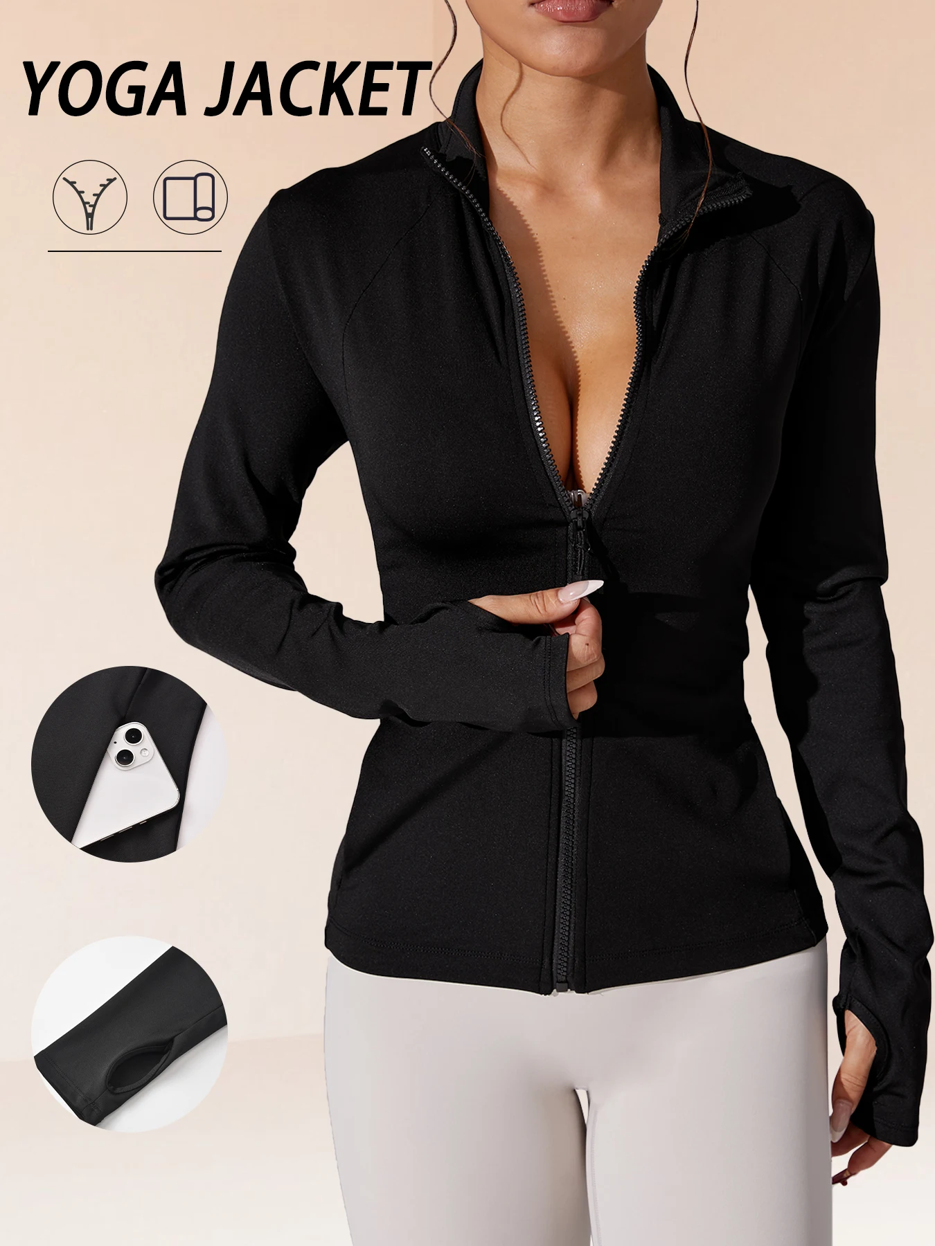 Women's Workout Yoga Jacket Full Zip Thumb Holes & Perfect For Running Hiking & More