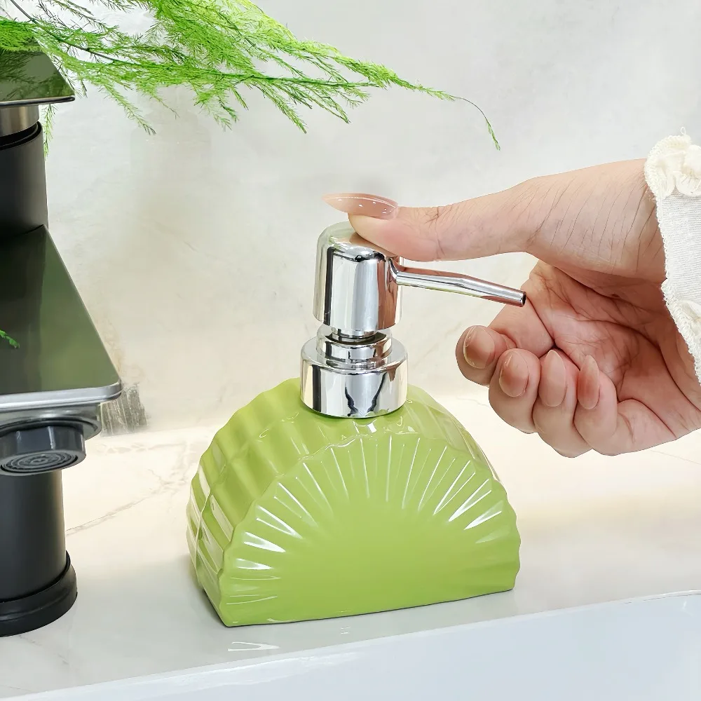 Light Luxury Fan Shaped Lotion Bottle Exquisite Elegant Ceramic Empty Bottle Multifunctional Press Separate Bottle Toilet