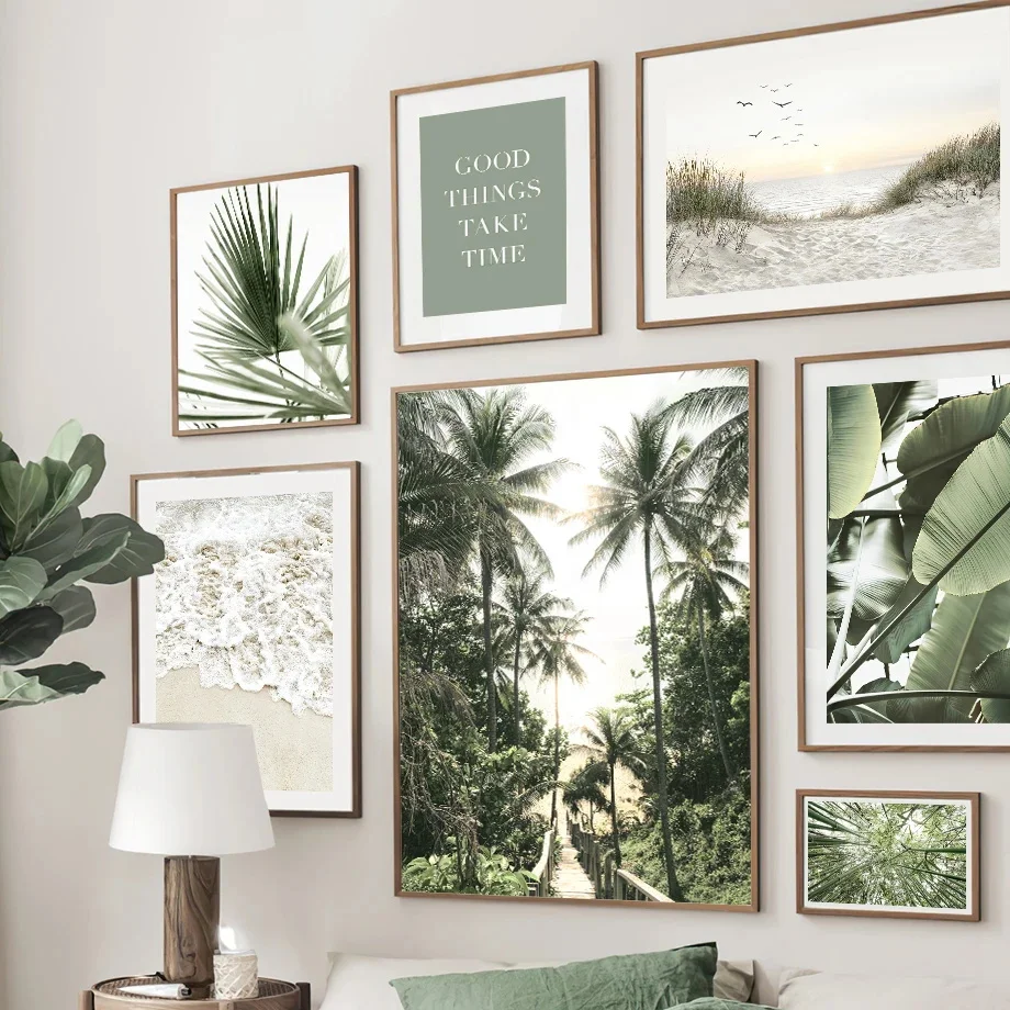 Arte de pared Simple, póster de paisaje de hoja verde natural, pintura al óleo HD, carteles impresos, decoración para el hogar, dormitorio, sala de estar, Ideal G