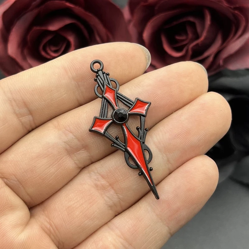 8pcs 48*22mm Alloy Enamel Gothic Satan Cross Witch Charms Pendant Designer Charms Fit Jewelry Making DIY Jewelry Findings
