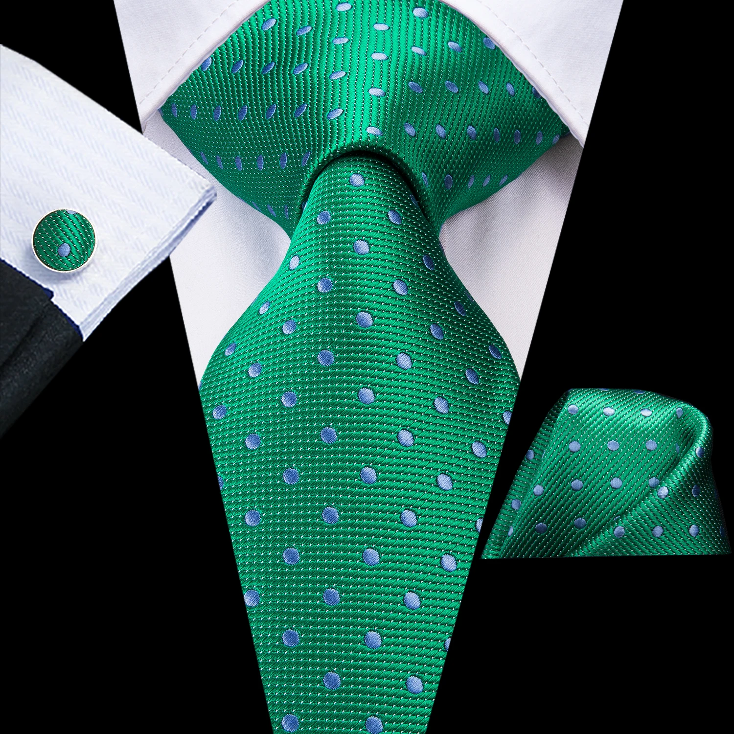 Hi-Tie-corbata de boda de seda de Cachemira Lisa verde para hombre, conjunto de gemelos y pañuelo, fiesta de negocios, triangulación de envíos, diseñador de moda