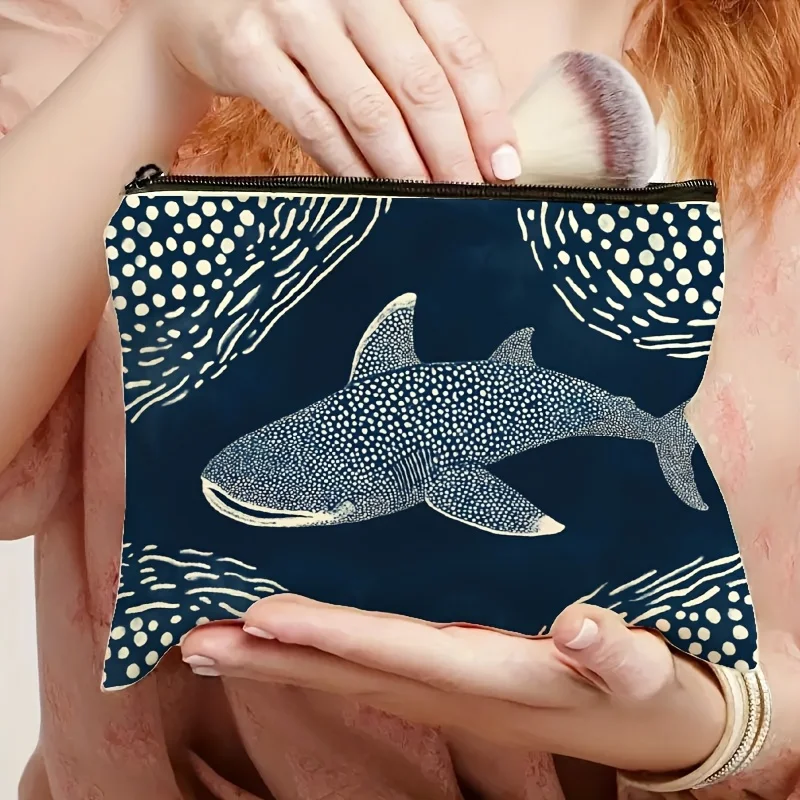 

Makeup Bag Featuring a Whale Shark Pattern Designed with Oceanic Prints in a Stylish Minimalist Style Suitable Travel Storage