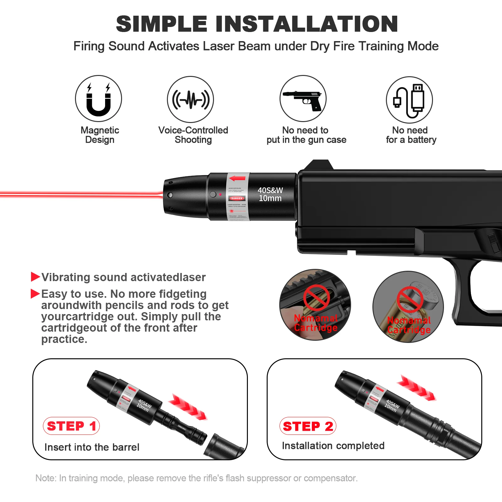مدرب ليزر ثنائي الغرض 40sw.10mm مع معايرة ثابتة عالية الدقة وقفل الهدف