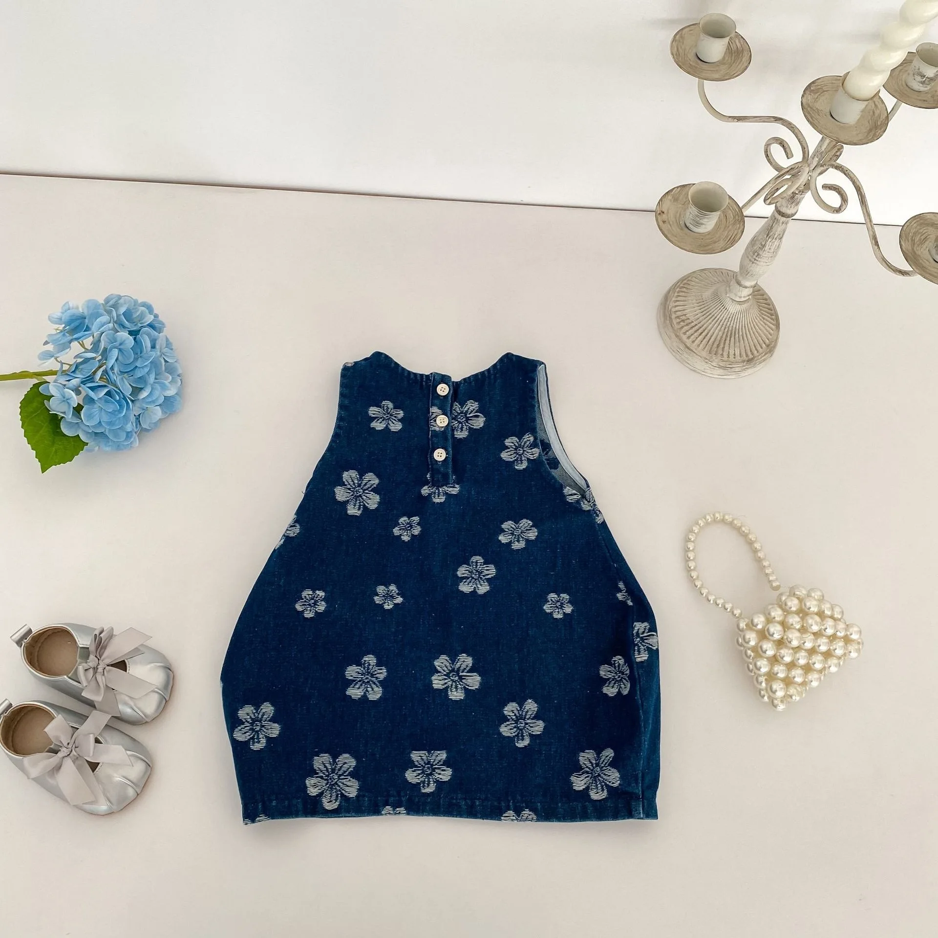Autumn Knitted Texture Lotus Leaf Collar Long Sleeve Top Jacquard Flower Denim Dress