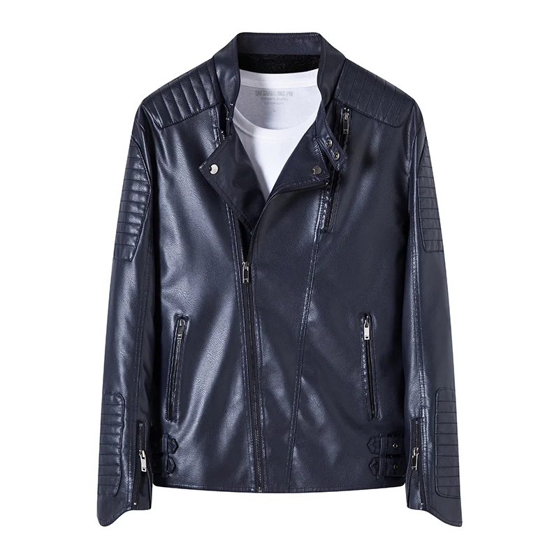 

Leather Jackets Men Bomber Trendy Outwear Motorcycle Clothes Mens PU Faux Leather Jacket Business Clothing Diagonal Zipper 202