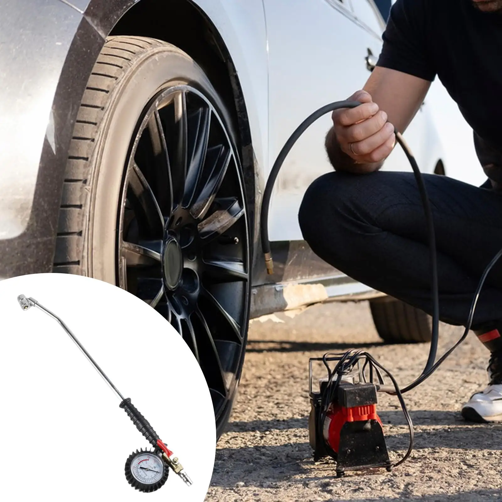 

Эргономичный насадочный наконечник для насоса для накачки шин, 43 см, прочный, герметичный, с манометром, для накачки шин автомобиля