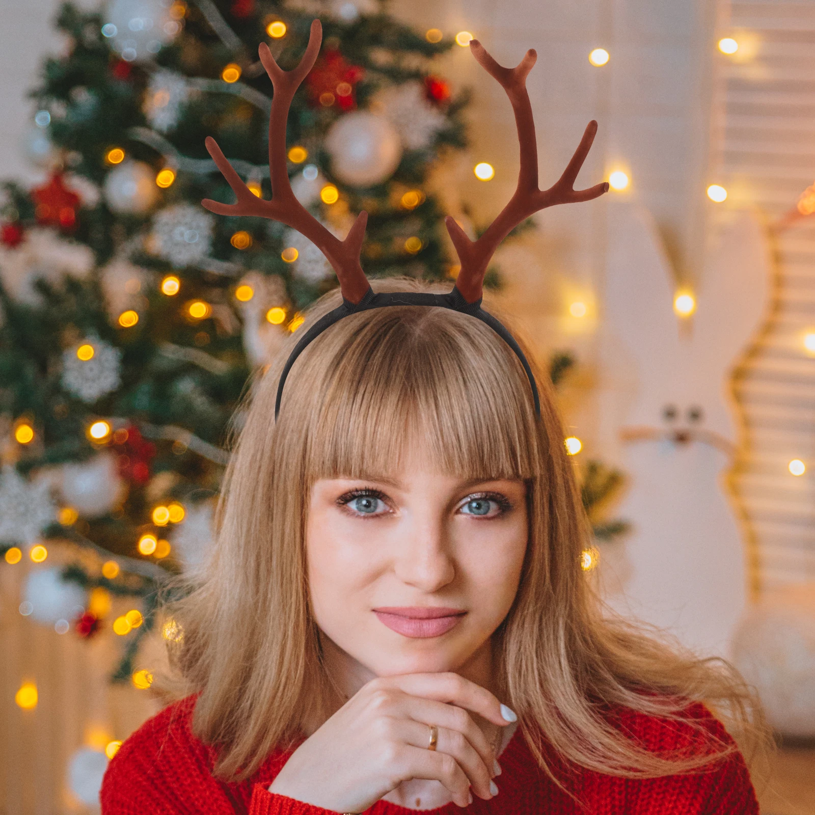 

High Realism Deer Antlers Headband Flocked Soft Comfortable Adjustable Reindeer Ears Hair Hoop for Halloween Christmas Party