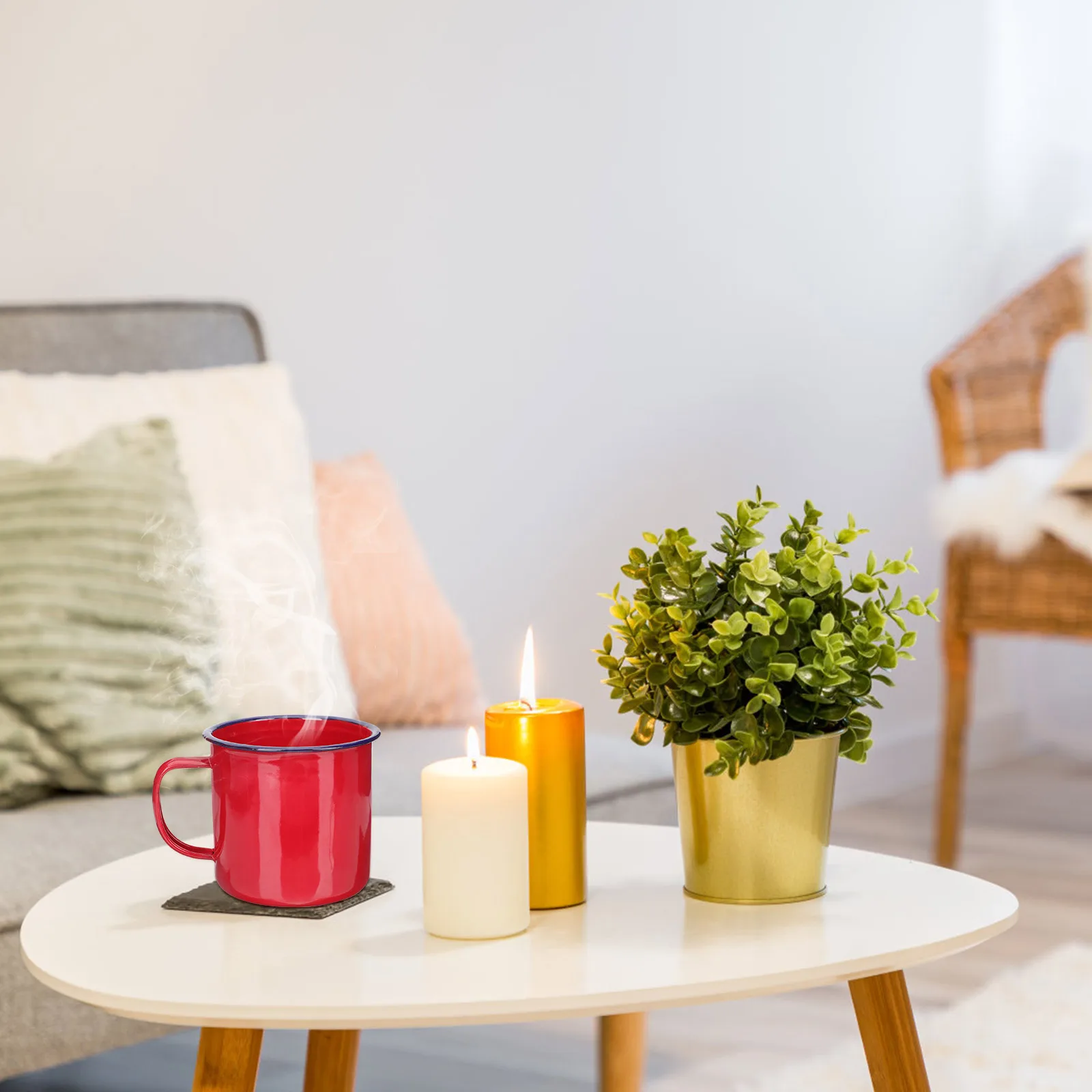

2Pcs Enamel Cylinder Cups Classic Retro Design Red Mugs Tea Drinking Water Glass Home Use Vintage Style