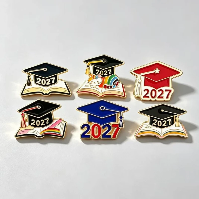 New Style 2027 Hot Selling Graduation Brooch Alloy Drop Oil Student Cap Book Memorial Badge Pin Gift DIY Clothing Bag Decorative