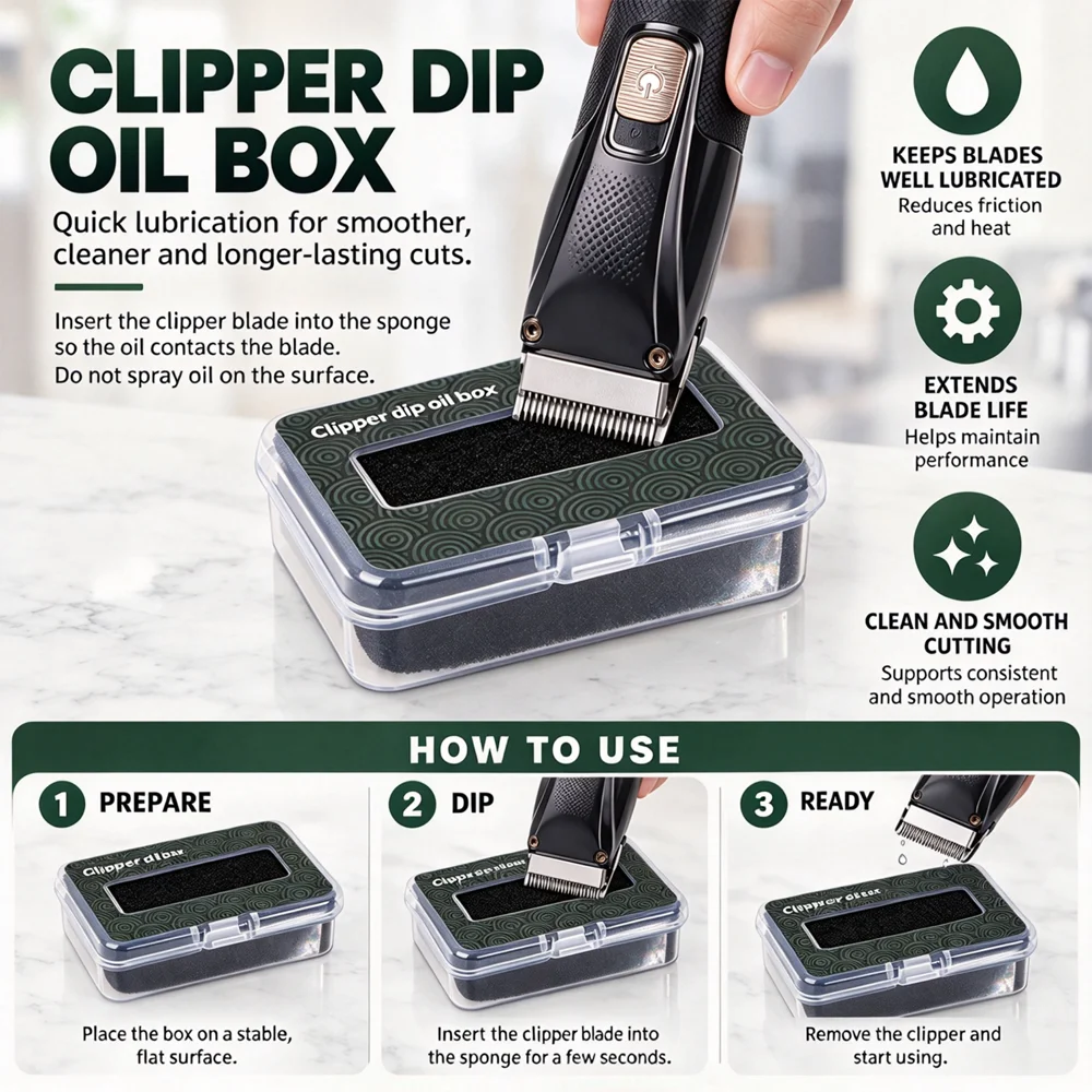 Electric Hair Clipper Oiling Box, Hair Clipper Blade Cleaning and Lubrication Box with Oil-Absorbing Sponge, Maintenance for Hair Salon and Home Trimmers, Christmas and Birthday Gift (Lubricating Oil Not Included)