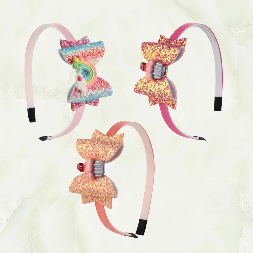 

3pcs Bow Headband Sequin Hair Hoops Decorative Accessories Flash Colorful Rainbow Gradient Kids Lightweight Comfortable Party
