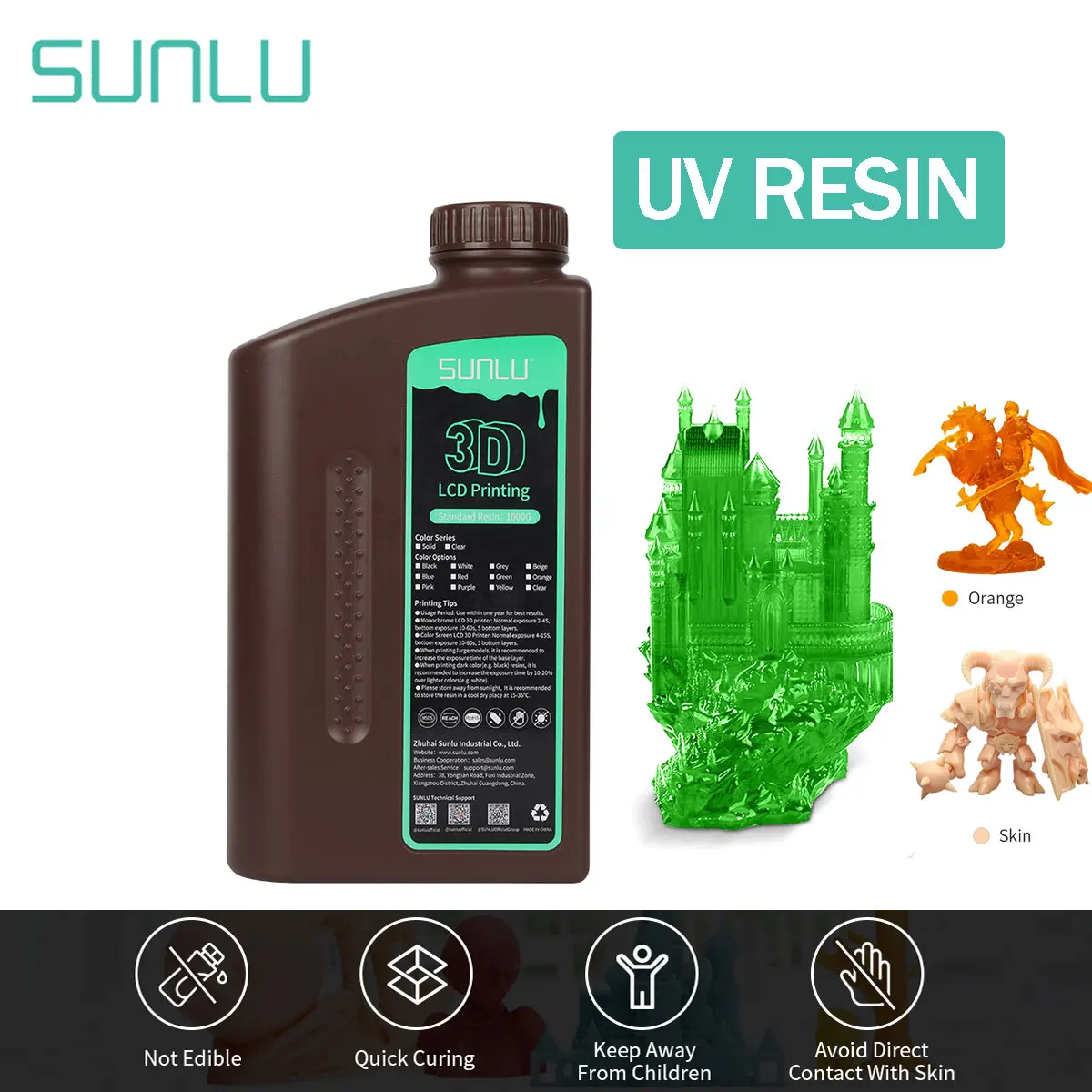 SUNLU1kg Liquid Photopolymer Resin 405nm UV Resin For LCD 3D Printer Printing Materia  High Quality Fast Shipping