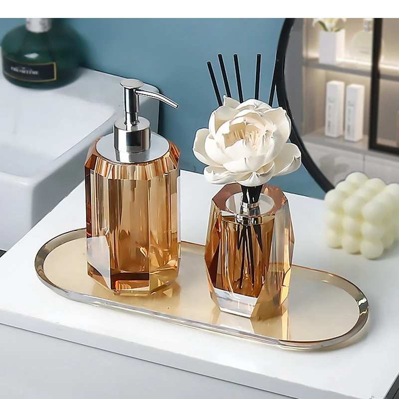 Portable Hand Sanitizer Lotion Bottle Aromatherapy Home Bathroom Crystal Cotton Swab Box Shampoo Shower Gel Bottles Tray